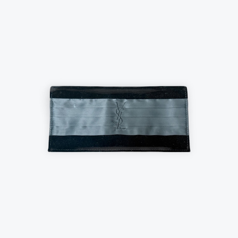 Yves Saint Laurent Elegant Black Satin Pouch for Makeup Cosmetics Toiletries YSL